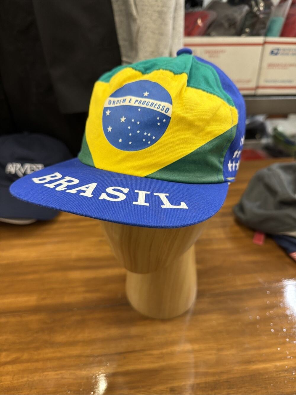 VINTAGE Brasil Flag Snapback Trucker Hat Baseball Cap Lid RARE